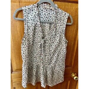 Holding Horses Anthropologie Sleeveless  Womens Size 8 White Floral Tank Top